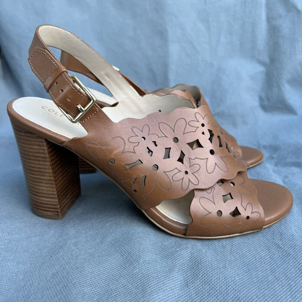 Cole Haan 7.5 B Heels Indra High Floral Shoes Heels Sandals Laser Cut Spring